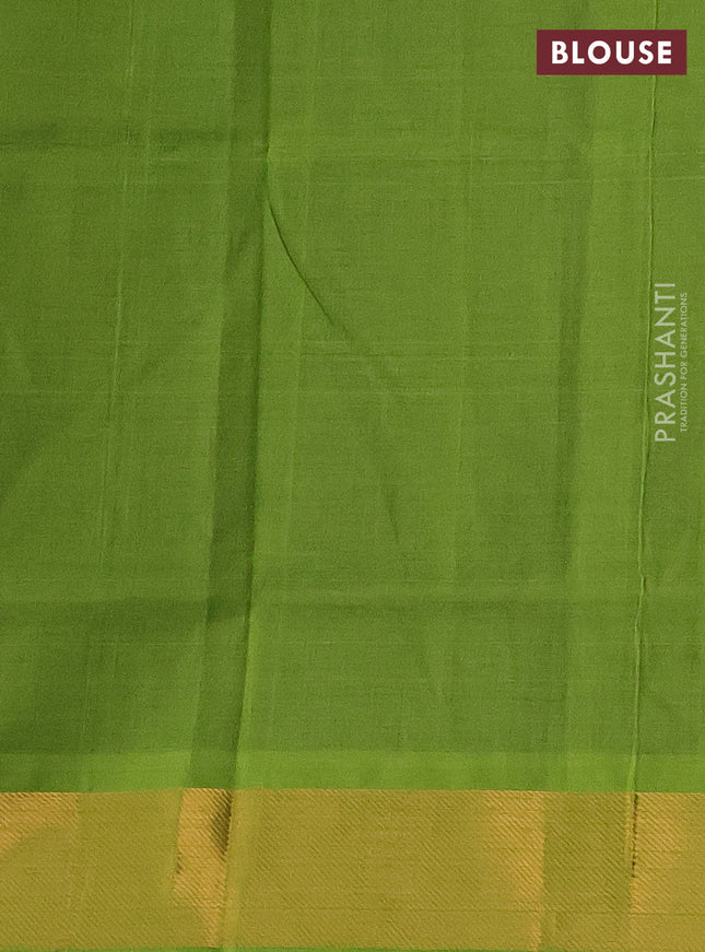 Silk cotton saree blue and light green with plain body and zari woven border