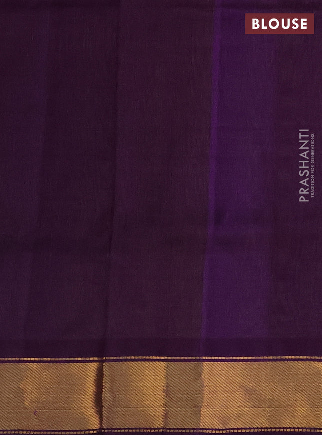 Silk cotton saree lime green and purple with plain body and zari woven border