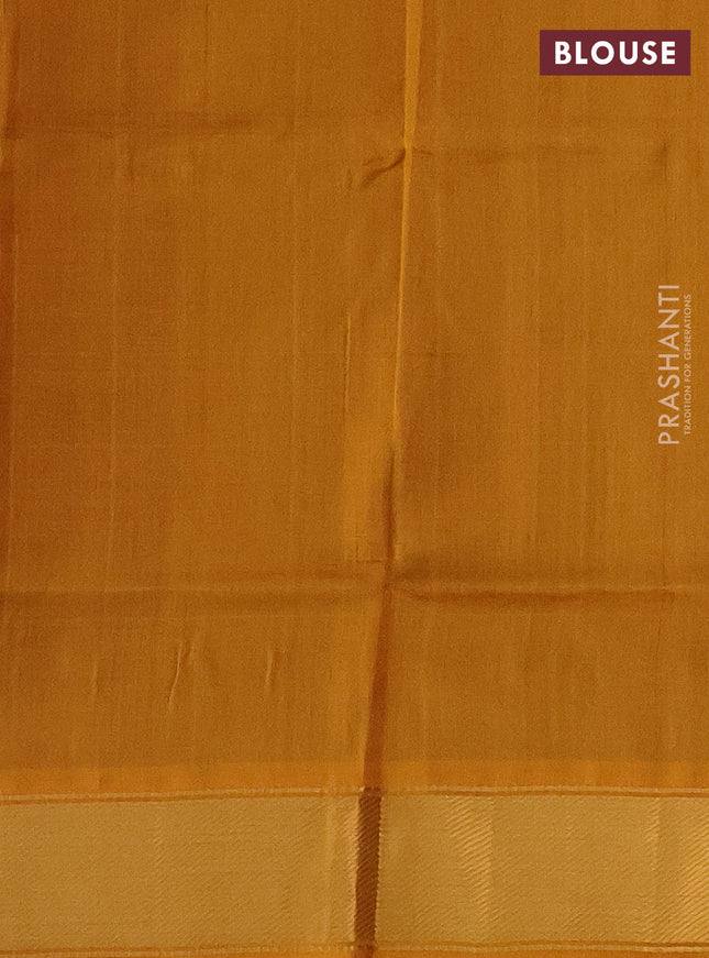 Silk cotton saree magenta pink and mustard yellow with plain body and zari woven border