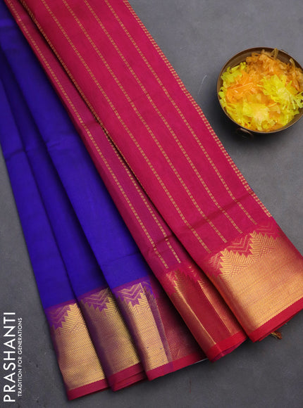 Silk cotton saree blue and dark pink with plain body and zari woven border