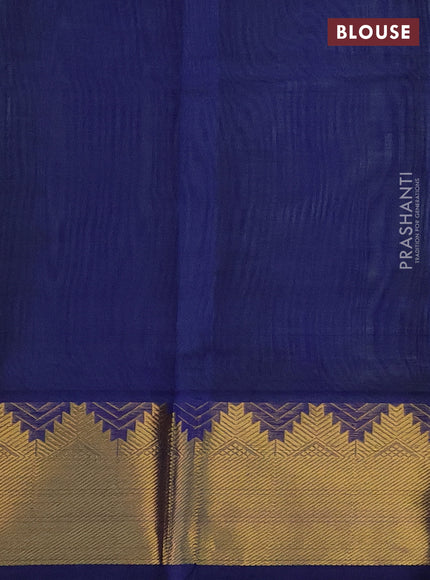Silk cotton saree pista green and blue with plain body and zari woven border