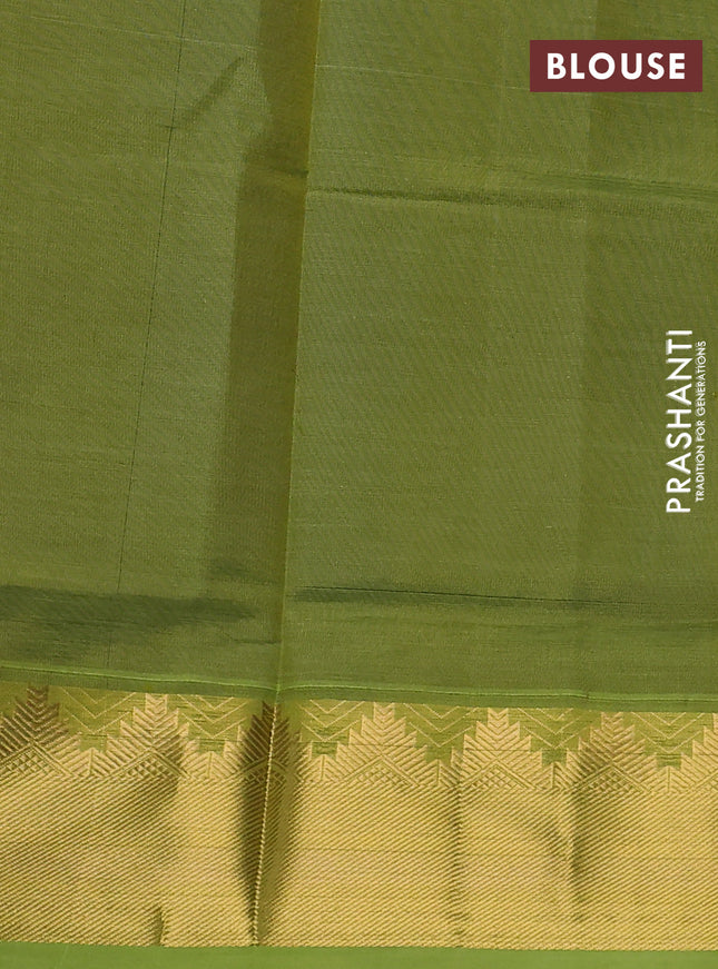 Silk cotton saree blue and light green with plain body and zari woven border