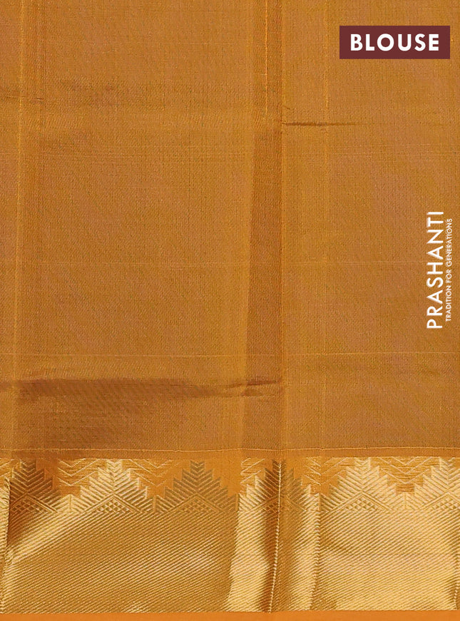 Silk cotton saree blue and mustard yellow with plain body and zari woven border