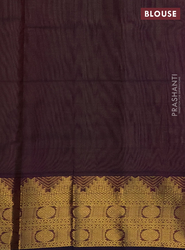Silk cotton saree pista green and wine shade with plain body and zari woven border