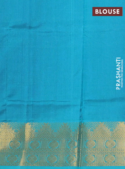 Silk cotton saree dark blue and teal blue with plain body and zari woven border