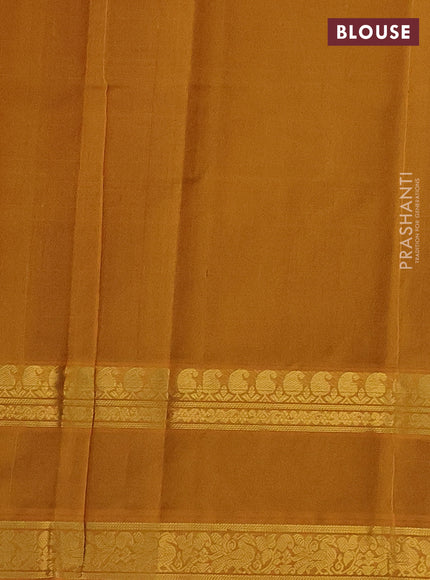Silk cotton saree dark magenta pink and mustard yellow with plain body and rettapet zari woven border