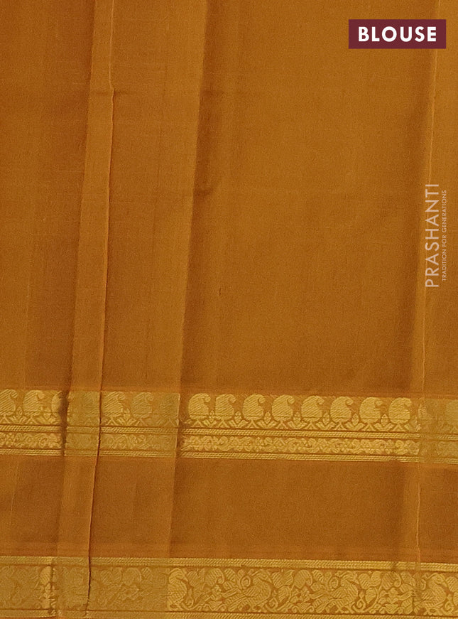 Silk cotton saree dark magenta pink and mustard yellow with plain body and rettapet zari woven border