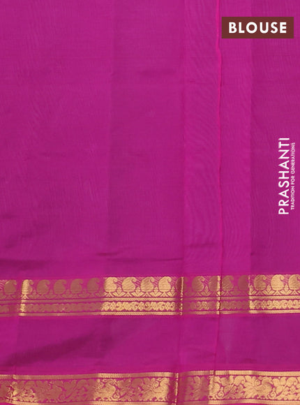 Silk cotton saree grey and pink with plain body and rettapet zari woven border