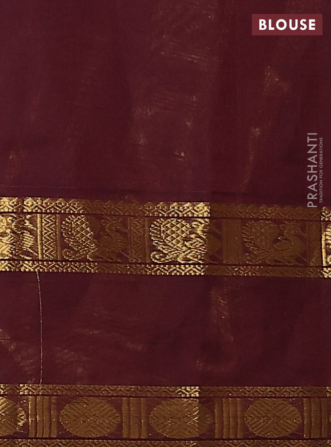 Silk cotton saree teal blue and deep maroon with plain body and rettapet zari woven border