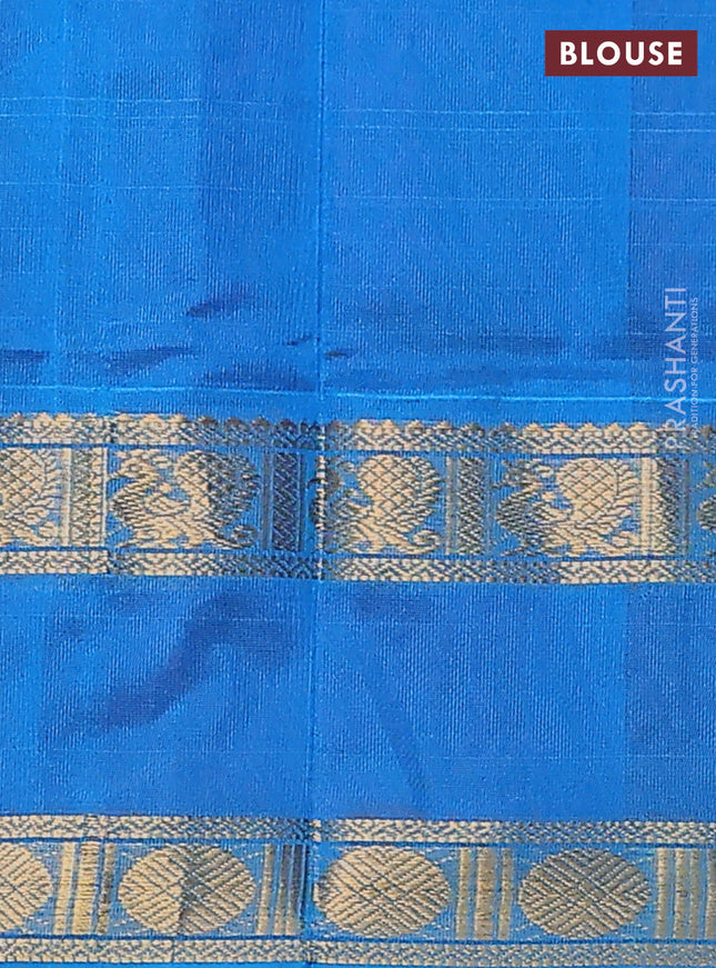 Silk cotton saree purple and cs blue with plain body and rettapet zari woven border