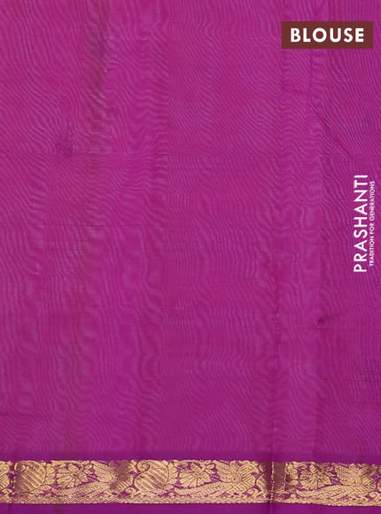 Silk cotton saree orange and purple with plain body and zari woven border