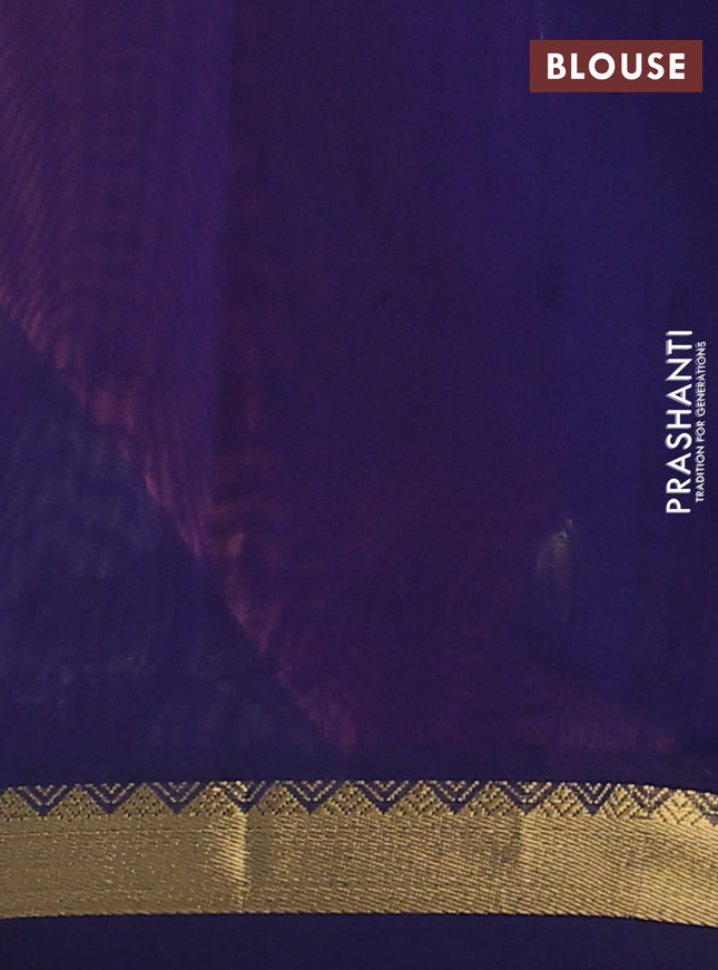 Silk cotton saree peach pink and purple with plain body and zari woven border