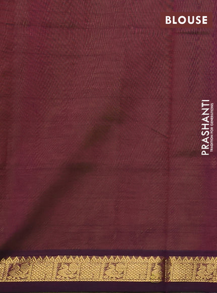 Silk cotton saree lime yellow and purple with plain body and zari woven border