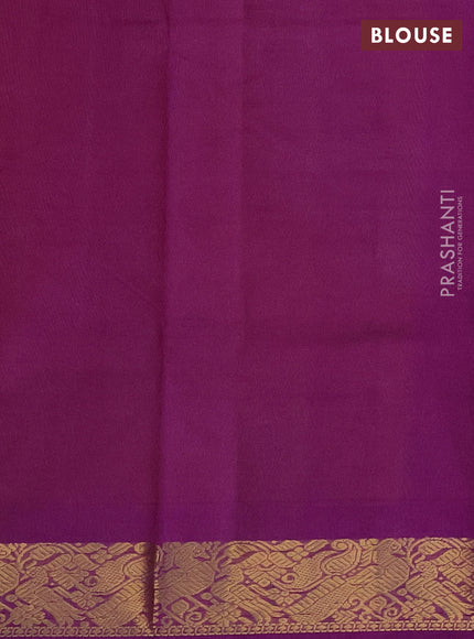 Silk cotton saree pale orange and purple with plain body and zari woven border