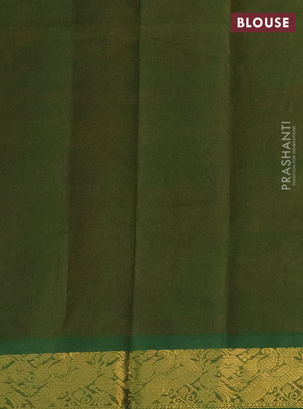 Silk cotton saree maroon and mehendi green with plain body and zari woven border
