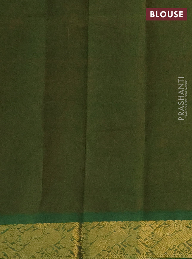 Silk cotton saree maroon and mehendi green with plain body and zari woven border