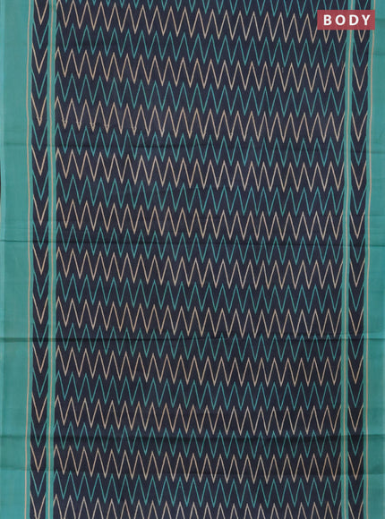 Jaipur cotton saree grey and teal blue with allover zig zag prints and printed border