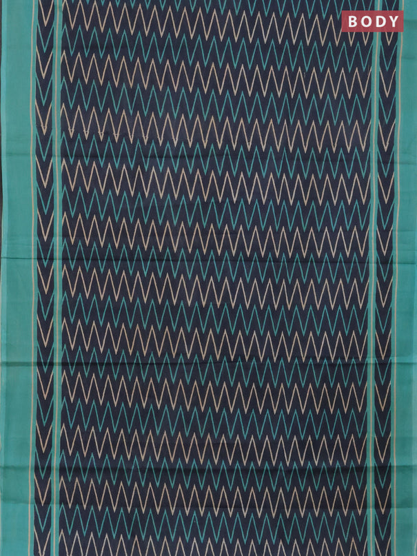 Jaipur cotton saree grey and teal blue with allover zig zag prints and printed border