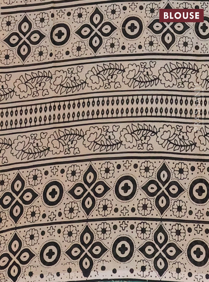 Jaipur cotton saree grey and teal blue with allover zig zag prints and printed border