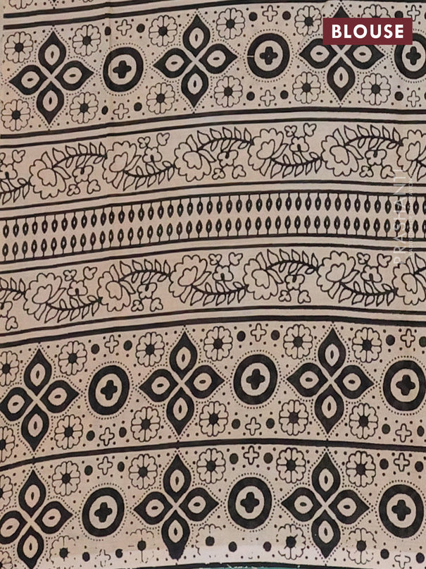 Jaipur cotton saree grey and teal blue with allover zig zag prints and printed border