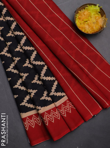 Jaipur cotton saree black and red with allover zig zag prints and printed border