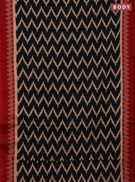 Jaipur cotton saree black and red with allover zig zag prints and printed border