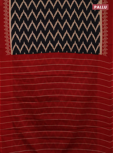 Jaipur cotton saree black and red with allover zig zag prints and printed border