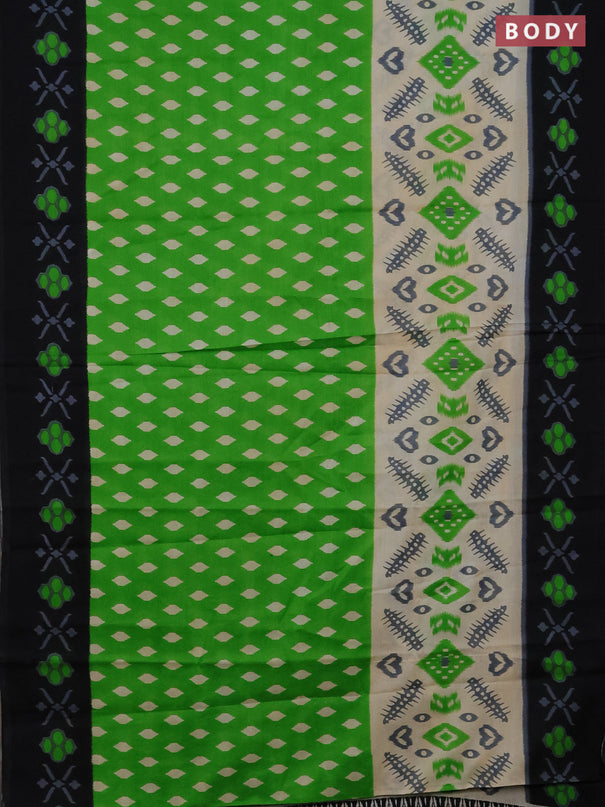 Jaipur cotton saree light green and black with allover ikat prints and printed border