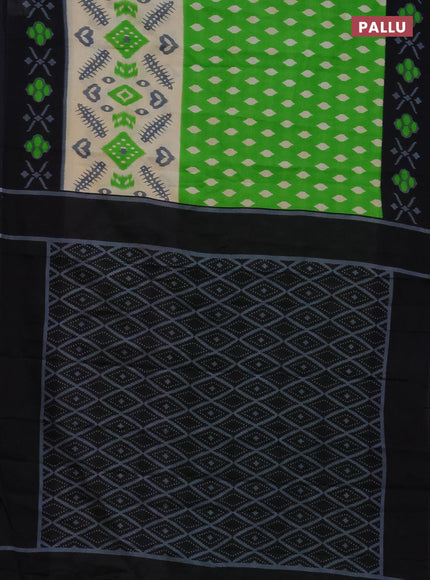 Jaipur cotton saree light green and black with allover ikat prints and printed border
