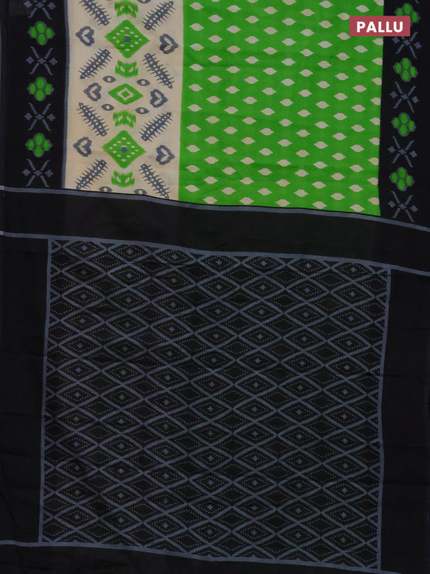 Jaipur cotton saree light green and black with allover ikat prints and printed border