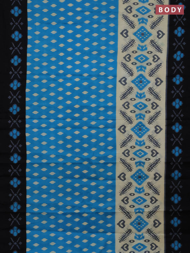 Jaipur cotton saree light blue and black with allover ikat prints and printed border