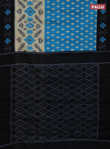 Jaipur cotton saree light blue and black with allover ikat prints and printed border