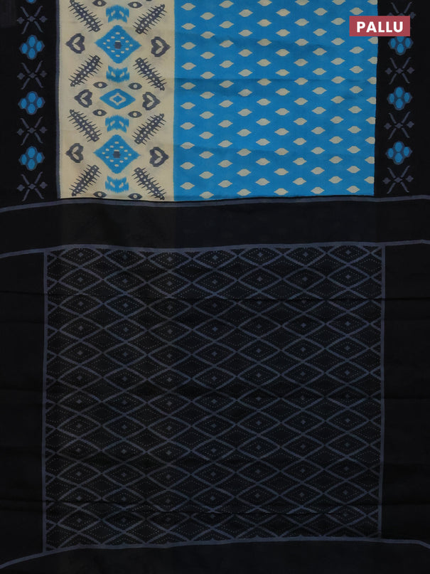 Jaipur cotton saree light blue and black with allover ikat prints and printed border