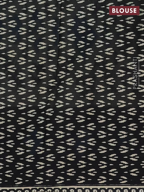 Jaipur cotton saree light blue and black with allover ikat prints and printed border