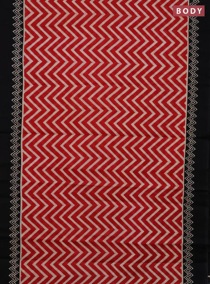 Jaipur cotton saree red and black with allover zig zag prints and printed border