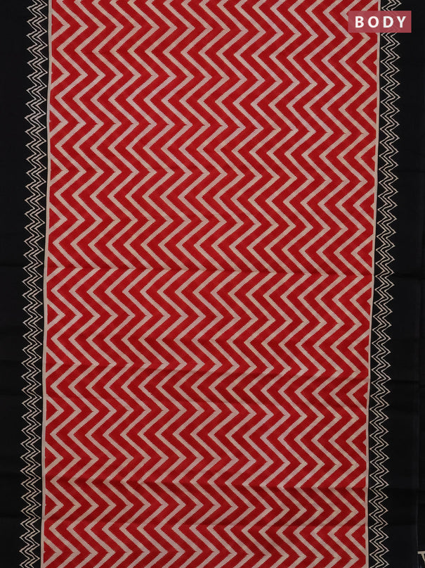 Jaipur cotton saree red and black with allover zig zag prints and printed border