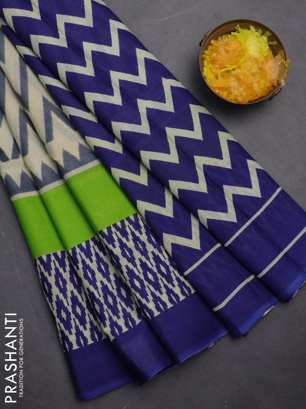 Jaipur cotton saree multi colour and blue with allover ikat prints and printed border