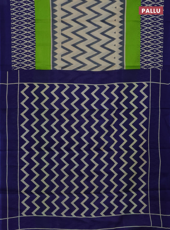 Jaipur cotton saree multi colour and blue with allover ikat prints and printed border
