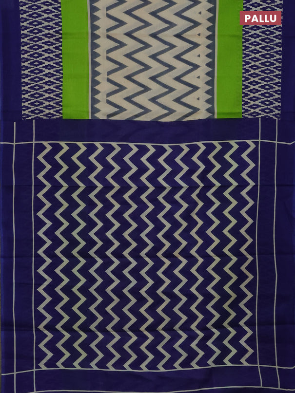 Jaipur cotton saree multi colour and blue with allover ikat prints and printed border