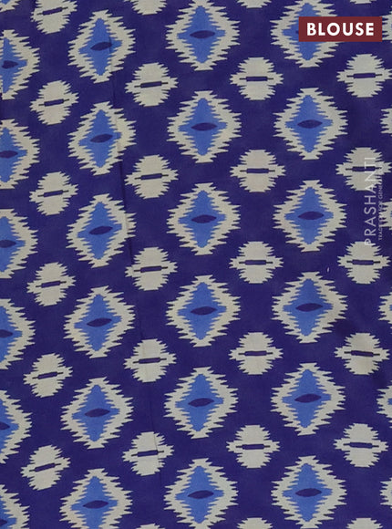 Jaipur cotton saree multi colour and blue with allover ikat prints and printed border