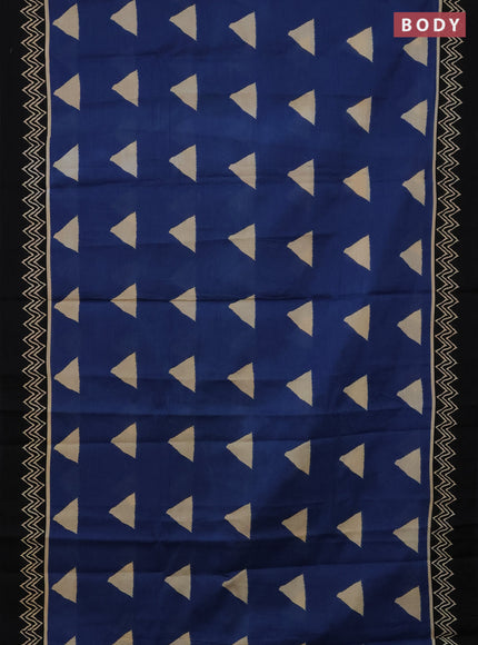 Jaipur cotton saree blue and black with geometric butta prints and printed border