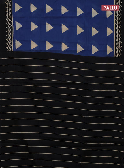 Jaipur cotton saree blue and black with geometric butta prints and printed border