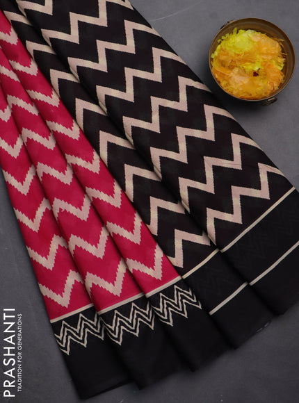 Jaipur cotton saree pink and black with allover zig zag prints and printed border