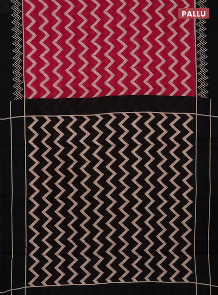 Jaipur cotton saree pink and black with allover zig zag prints and printed border