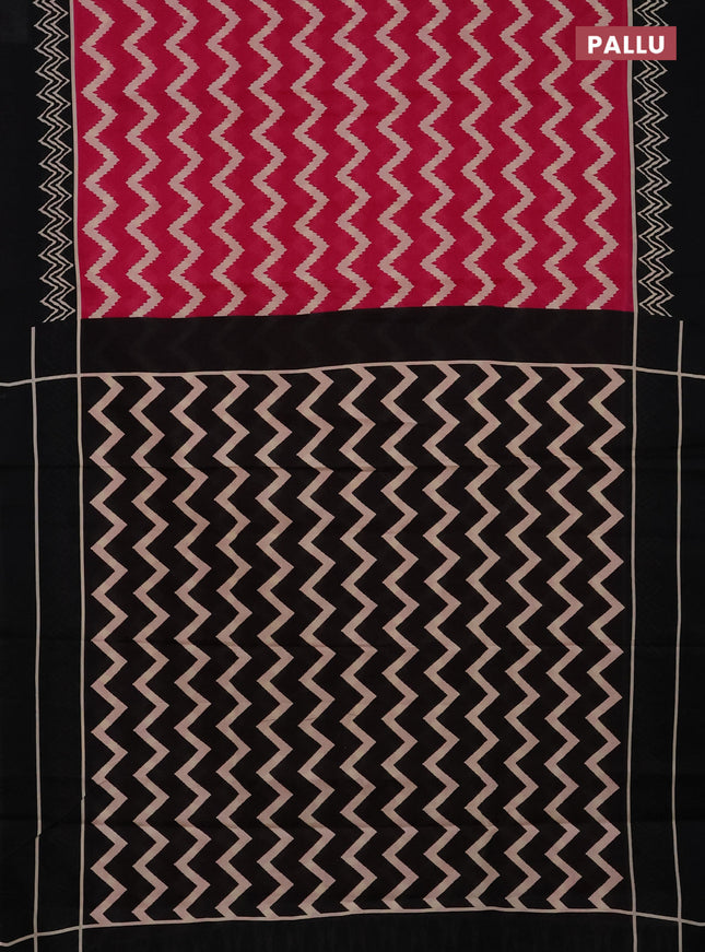 Jaipur cotton saree pink and black with allover zig zag prints and printed border