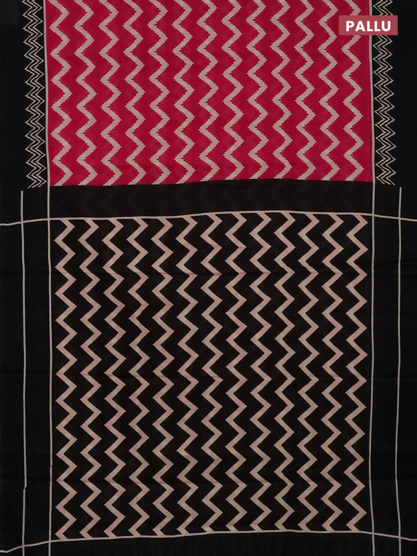 Jaipur cotton saree pink and black with allover zig zag prints and printed border