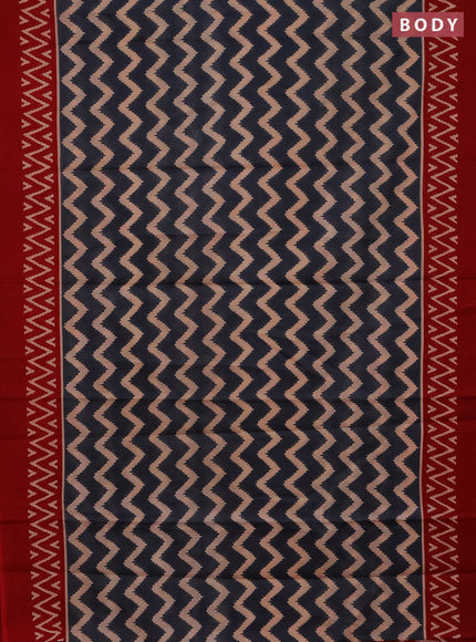 Jaipur cotton saree grey and red with allover zig zag prints and printed border