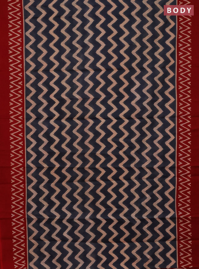 Jaipur cotton saree grey and red with allover zig zag prints and printed border