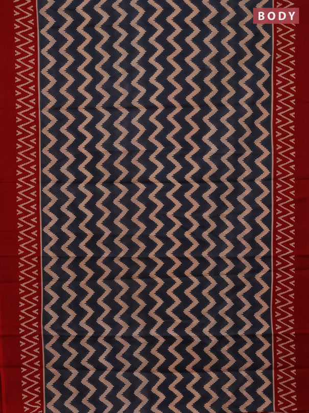 Jaipur cotton saree grey and red with allover zig zag prints and printed border