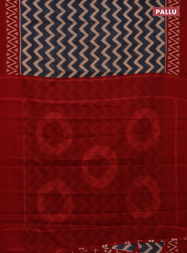 Jaipur cotton saree grey and red with allover zig zag prints and printed border